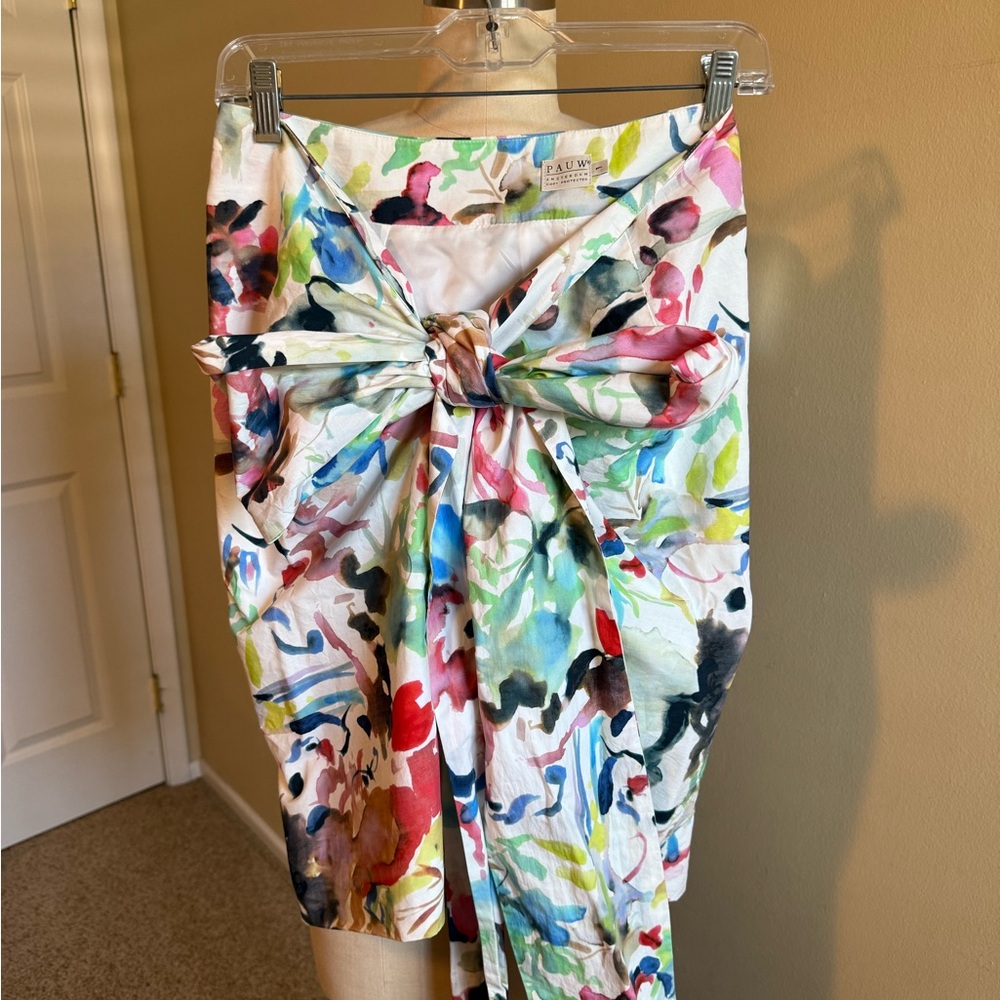 PAUW Multicolor Watercolor Tie-Front Pencil Skirt